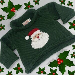 Festive Green Santa Knit Sweater